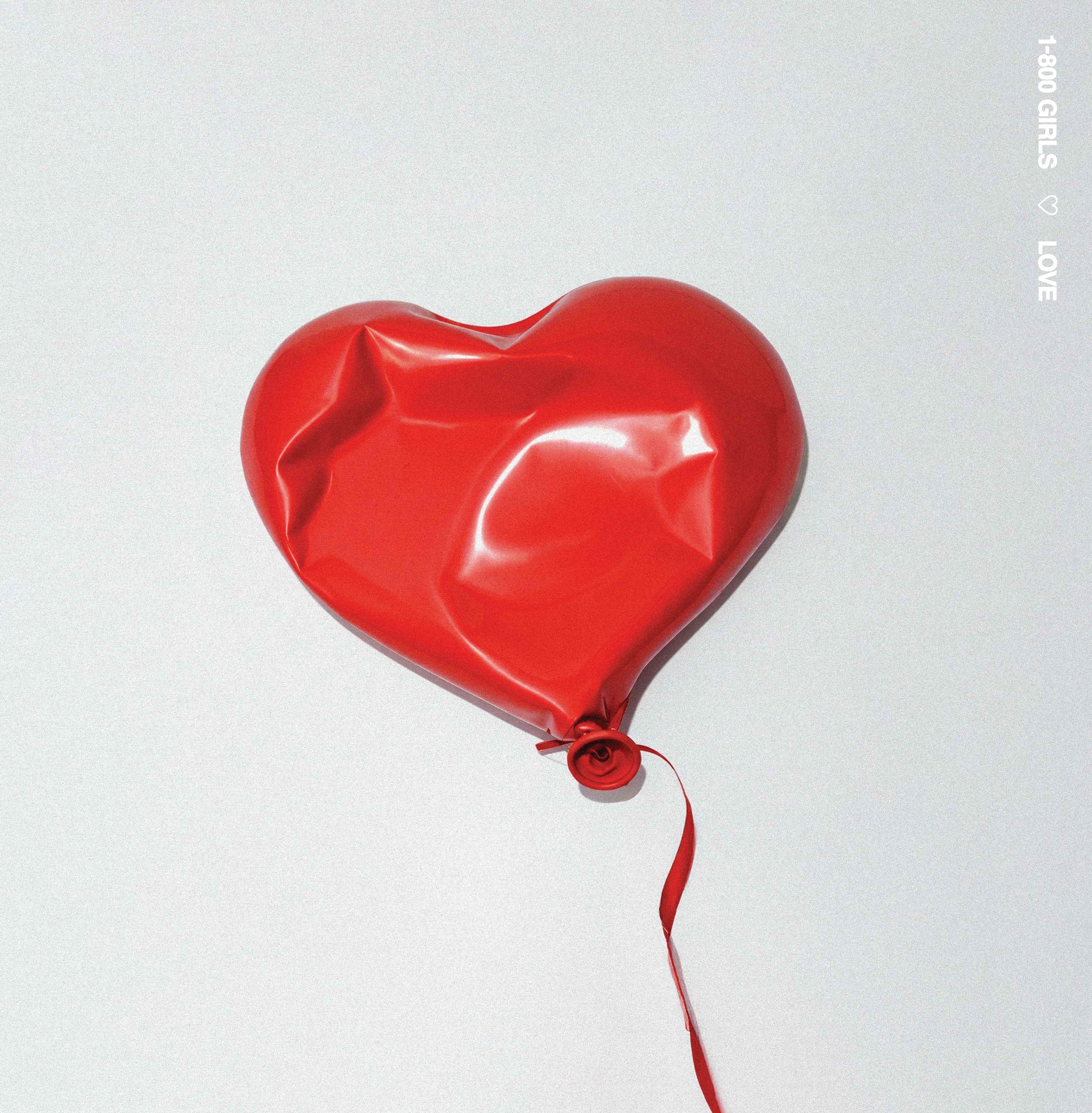 LOVE album cover with a red heart-shaped balloon and 1-800 GIRLS lettering